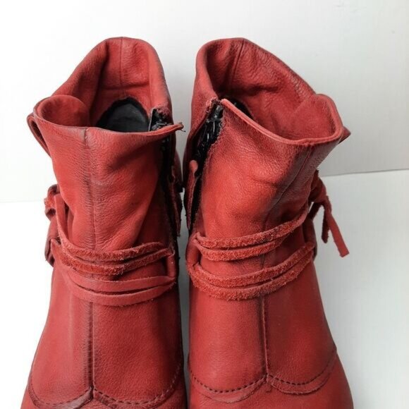 MJUS \ Chunky Heel Genuine Leather Booties w/ Foldover Detail Red Sz 8 US Eur 39 - Picture 6 of 15